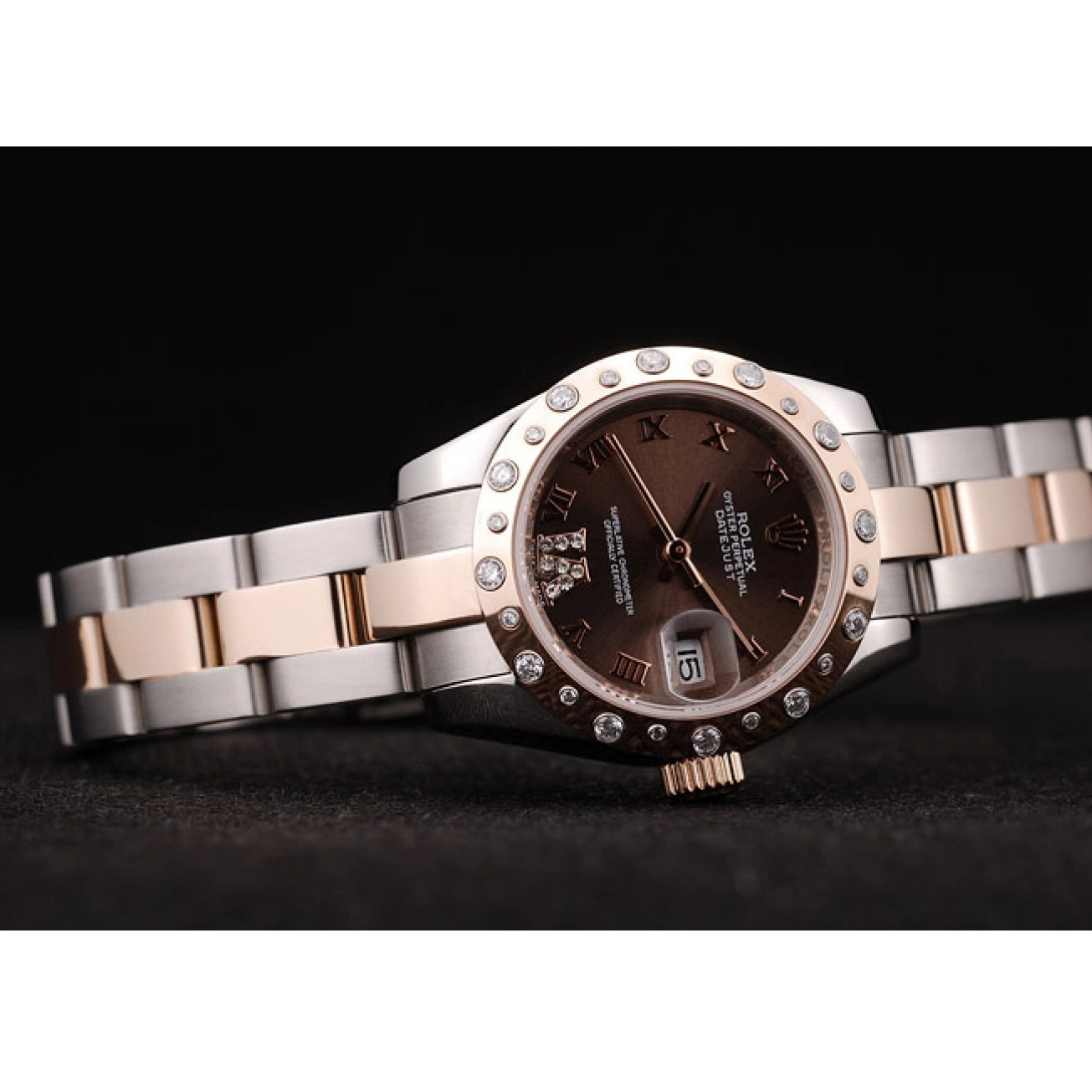 Aaa replica watch Dial Steel DateJust Brushed Plated Brown Rolex Case Stainless Diamond 0226