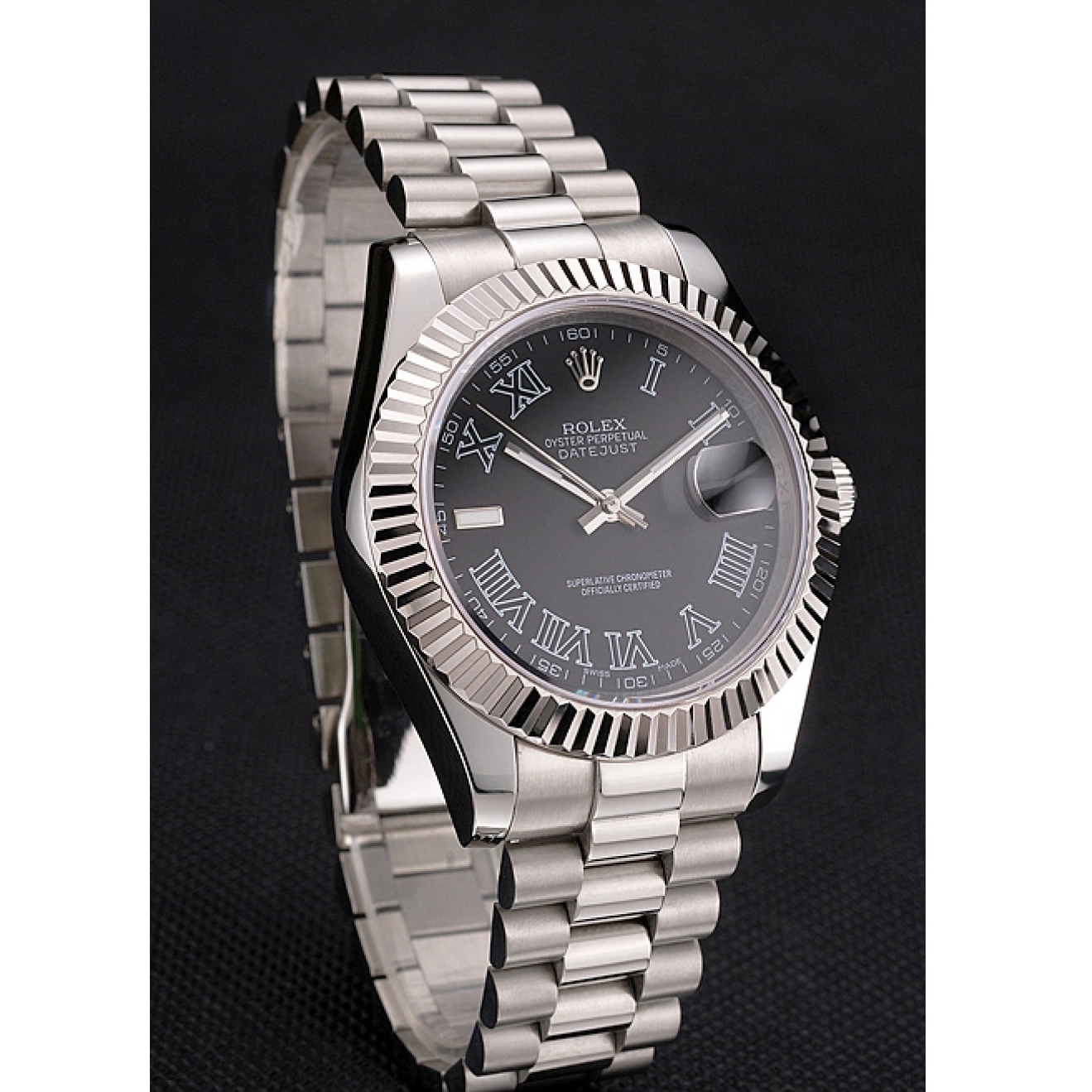 Aaa replica watch Swiss Rolex Bracelet Datejust Case Roman And Stainless Dial Steel Numerals Black 0224