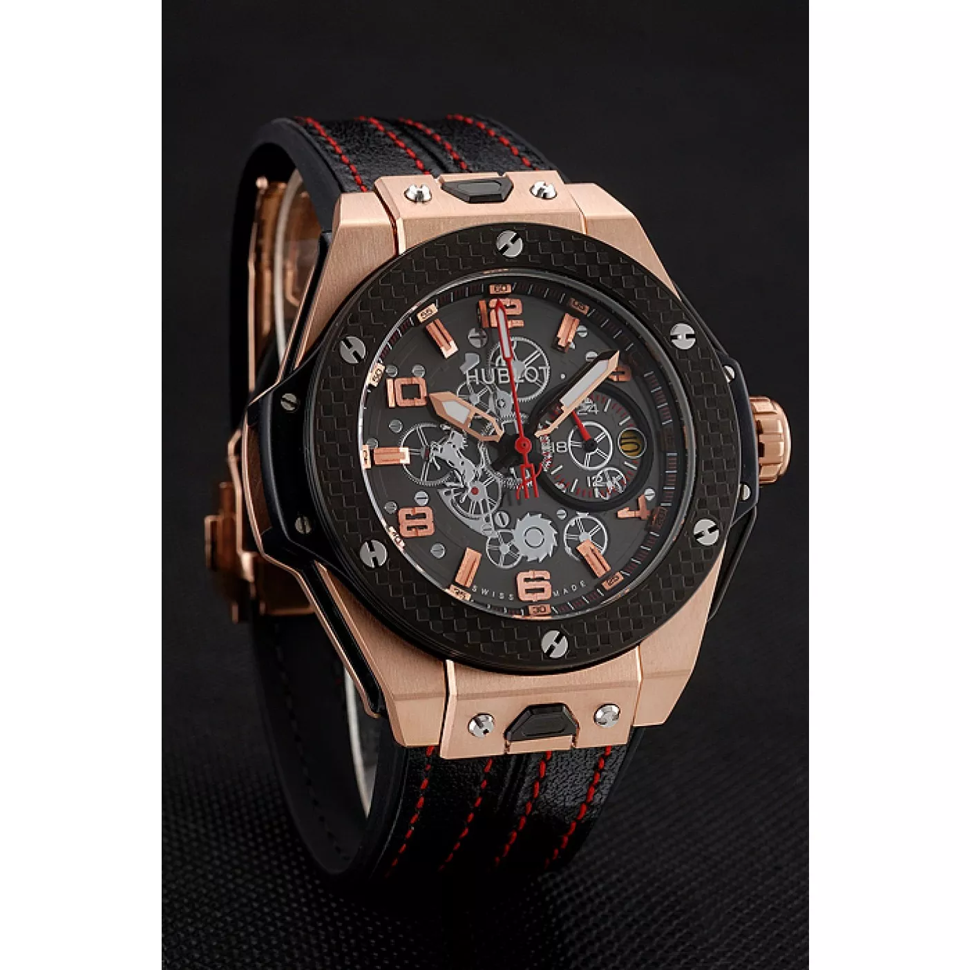 Aaa replica watch Hublot Big Bang Ferrari Silver Dial Carbon Bezel Gold Case Black Leather Strap 622769 0205