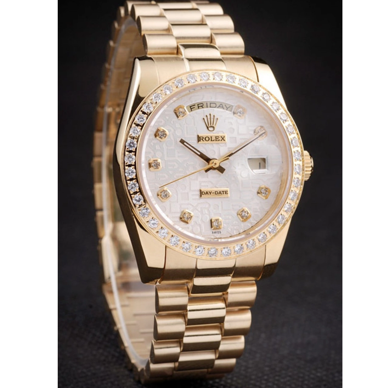 Aaa replica watch Dial Gold Stainless Steel Day-Date 18k White Plated Yellow Rolex 0214