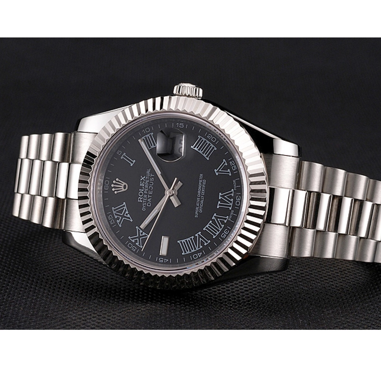 Aaa replica watch Swiss Rolex Bracelet Datejust Case Roman And Stainless Dial Steel Numerals Black 0224