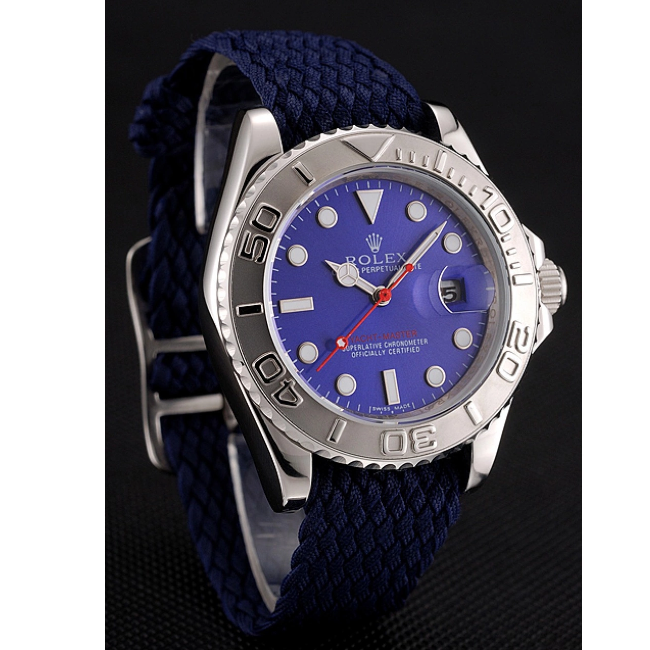 Aaa replica watch Blue Yacht Bracelet Rolex 1453868 Dial Master Fabric Blue 0226