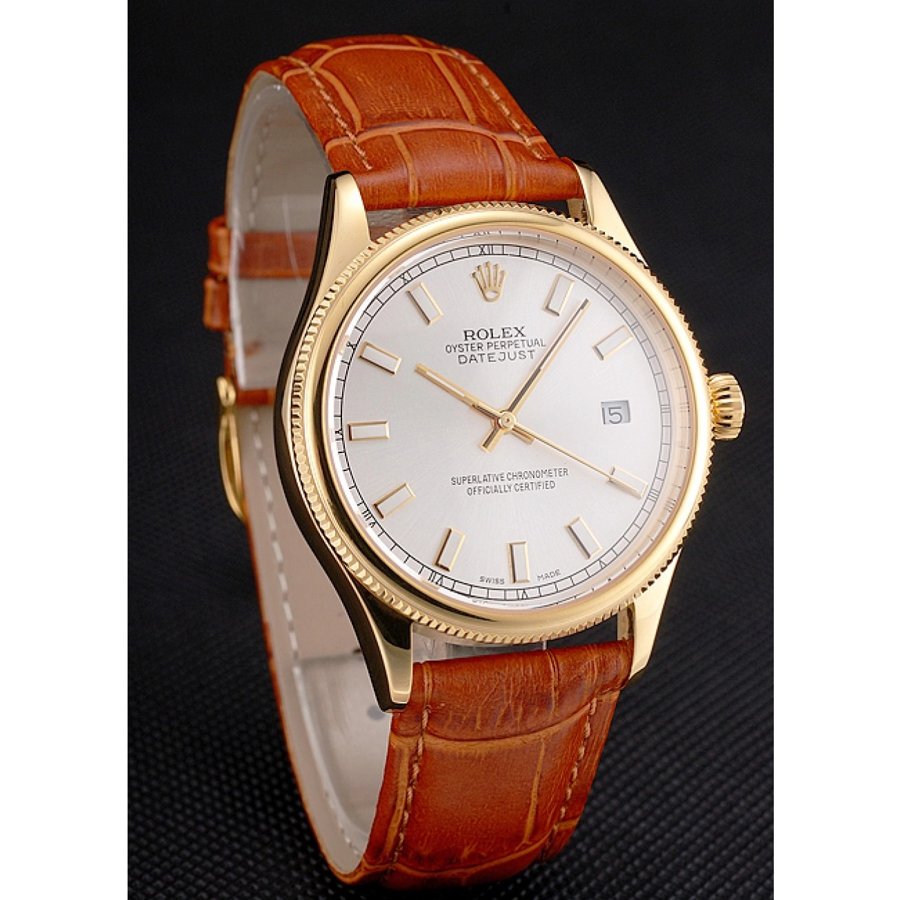 Aaa replica watch White Brown Case Swiss Rolex Datejust Strap Gold Leather Dial Light 0219