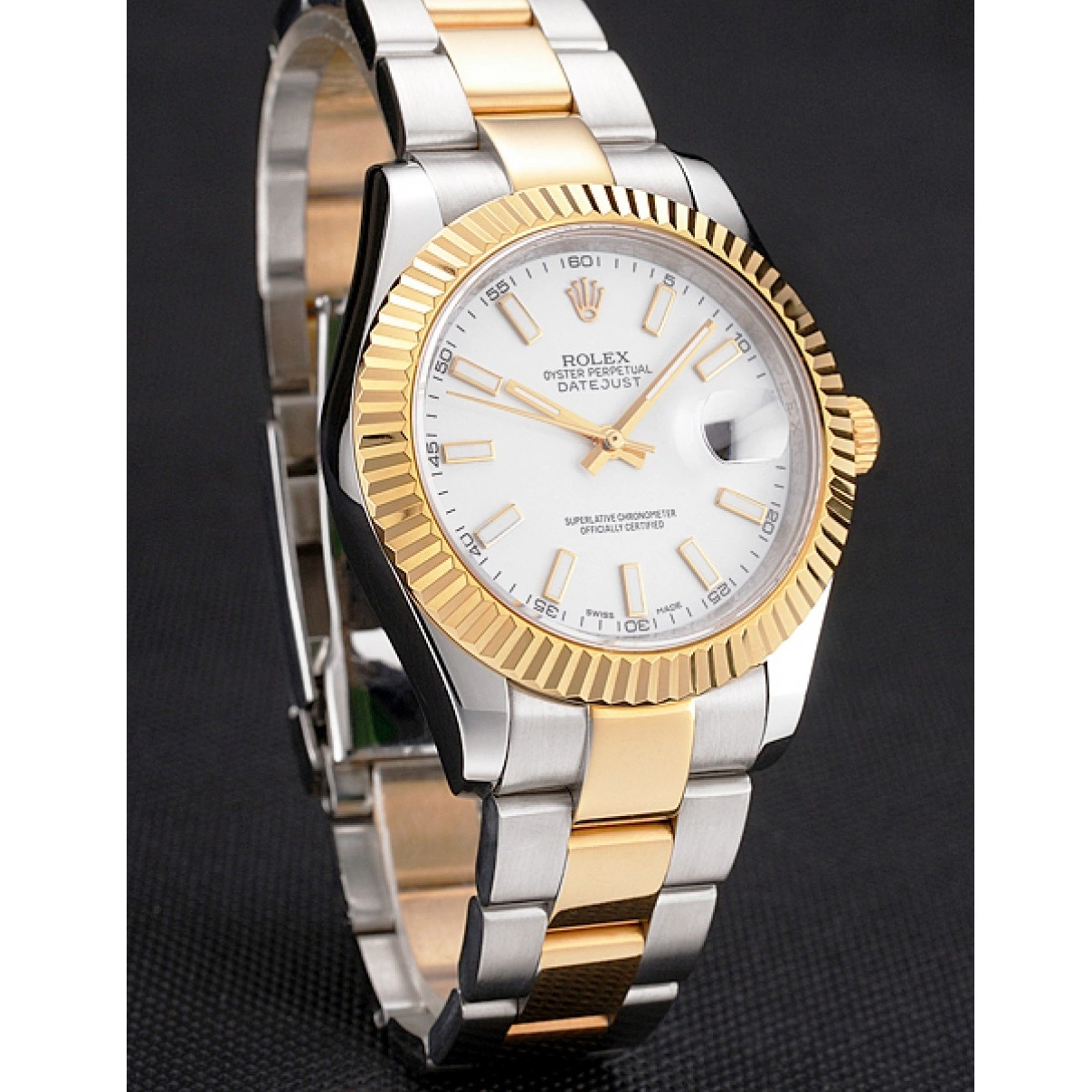 Aaa replica watch Two Steel Dial Rolex Tone White Stainless Gold Bracelet Case Swiss Datejust 0213