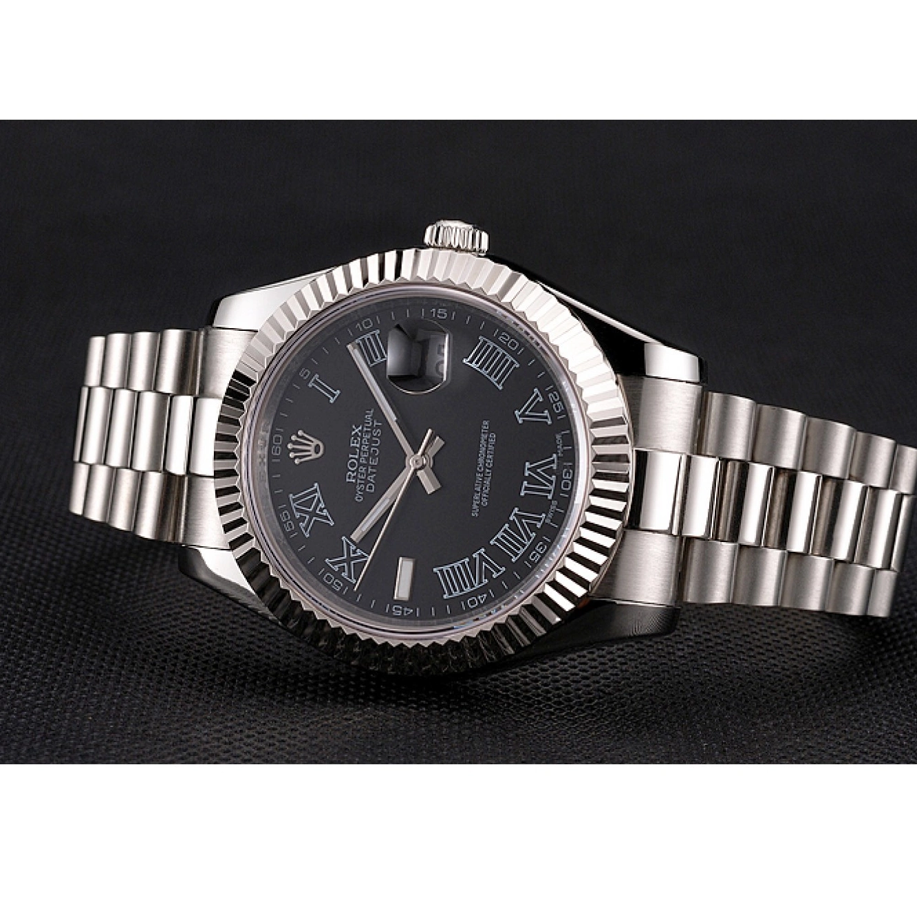 Aaa replica watch Stainless Swiss Dial Steel Case Numerals Rolex Bracelet Datejust Roman And Black 0219