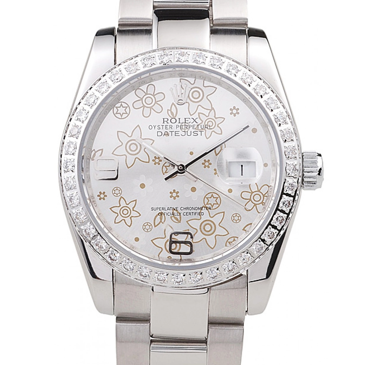 Aaa replica watch Silver Plated Datejust Stainless 98081 Diamond Polished Dial Flowers Rolex Steel 0225