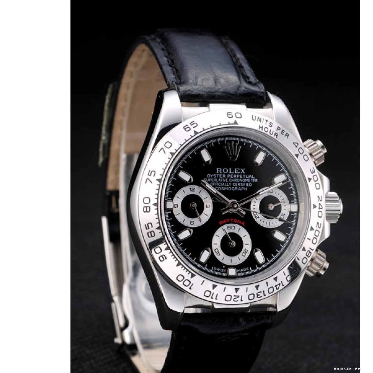 Aaa replica watch Rolex Strap Dial Stainless Steel Daytona Case Black Lady Leather Tachymeter Black 0215