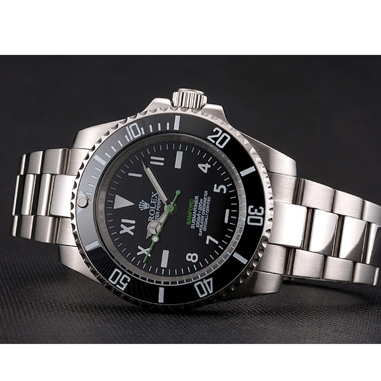 Aaa replica watch Dial With Numerals Rolex Stainless Black Black Bamford Steel Roman Submariner Case Bracelet And Bezel 0221