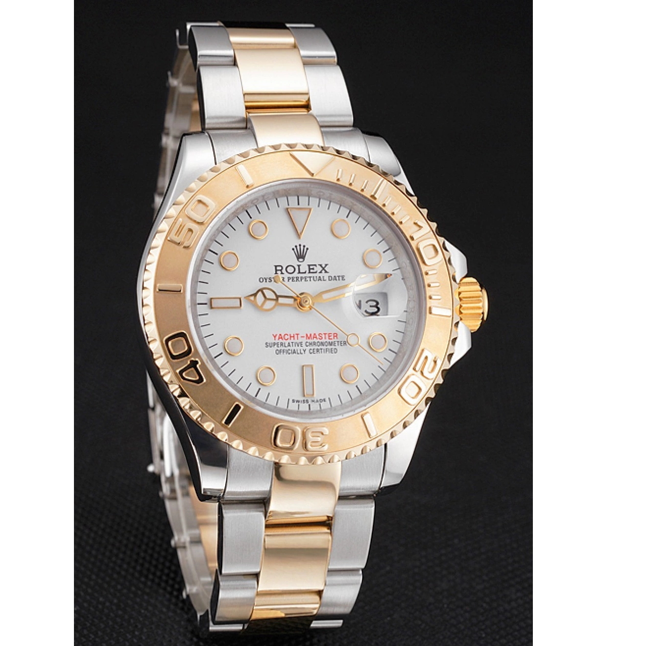 Aaa replica watch Bracelet Gold White Stainless Rolex Steel Swiss Yacht-Master Two Tone Case Dial Bezel 0208