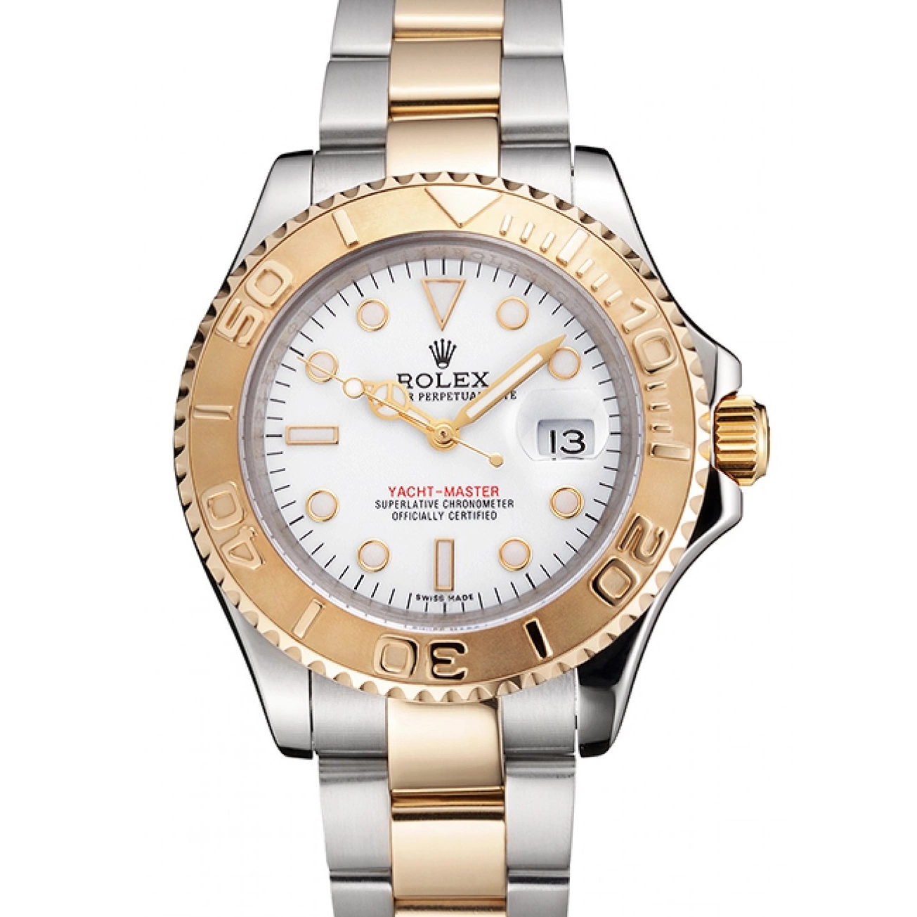 Aaa replica watch Bezel Two Gold Steel Tone Swiss Bracelet Yacht-Master Dial Stainless Case White Rolex 0218