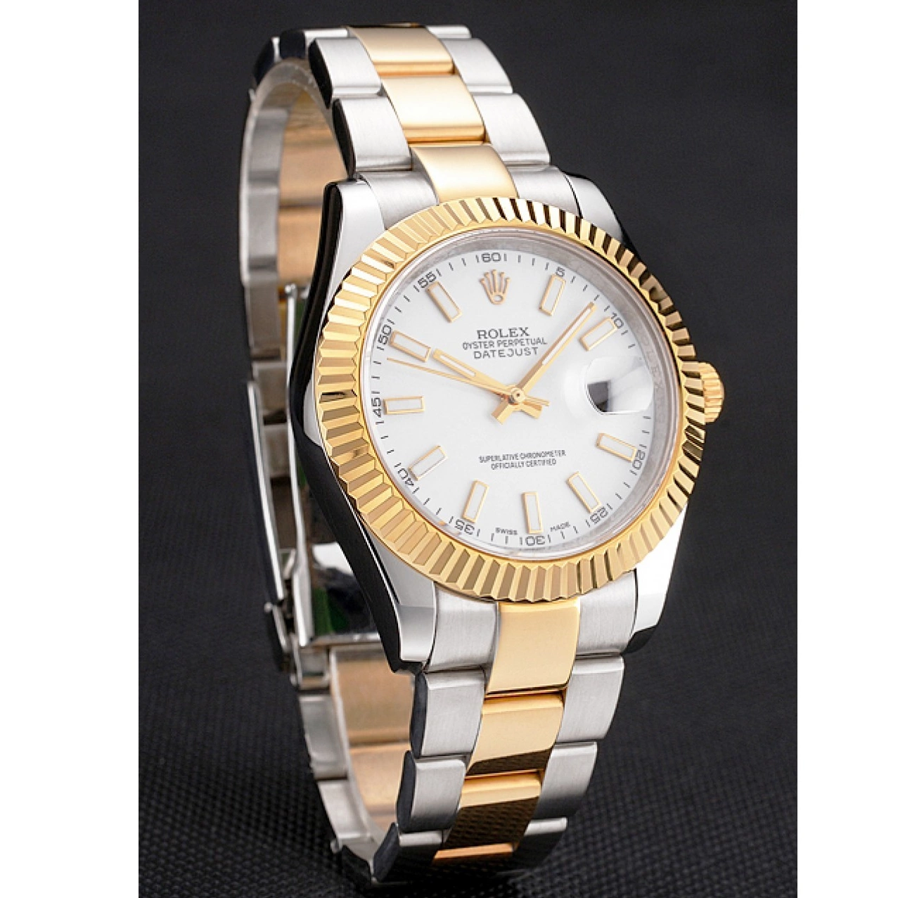 Aaa replica watch Two Dial Stainless Swiss Tone Steel White Case Bracelet Gold Datejust Rolex 0227