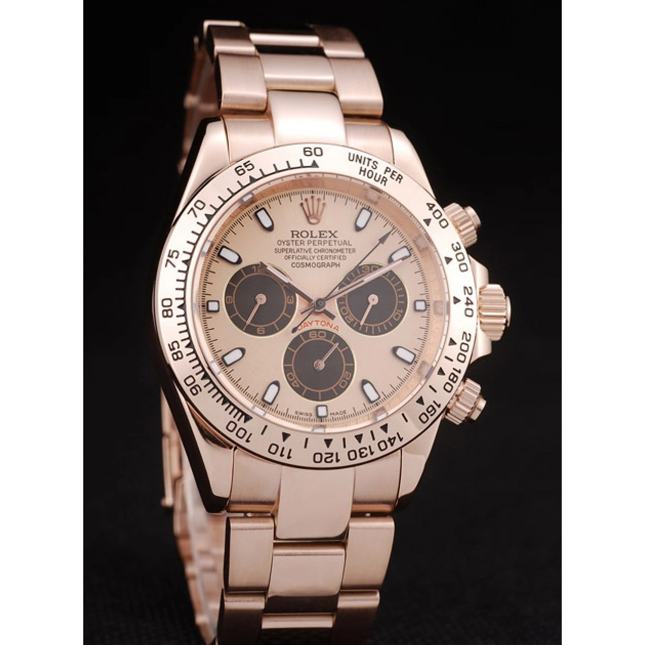 Aaa replica watch Gold Bezel Rolex Plated Rose Rose Stainless Gold Daytona Steel Dial 0302