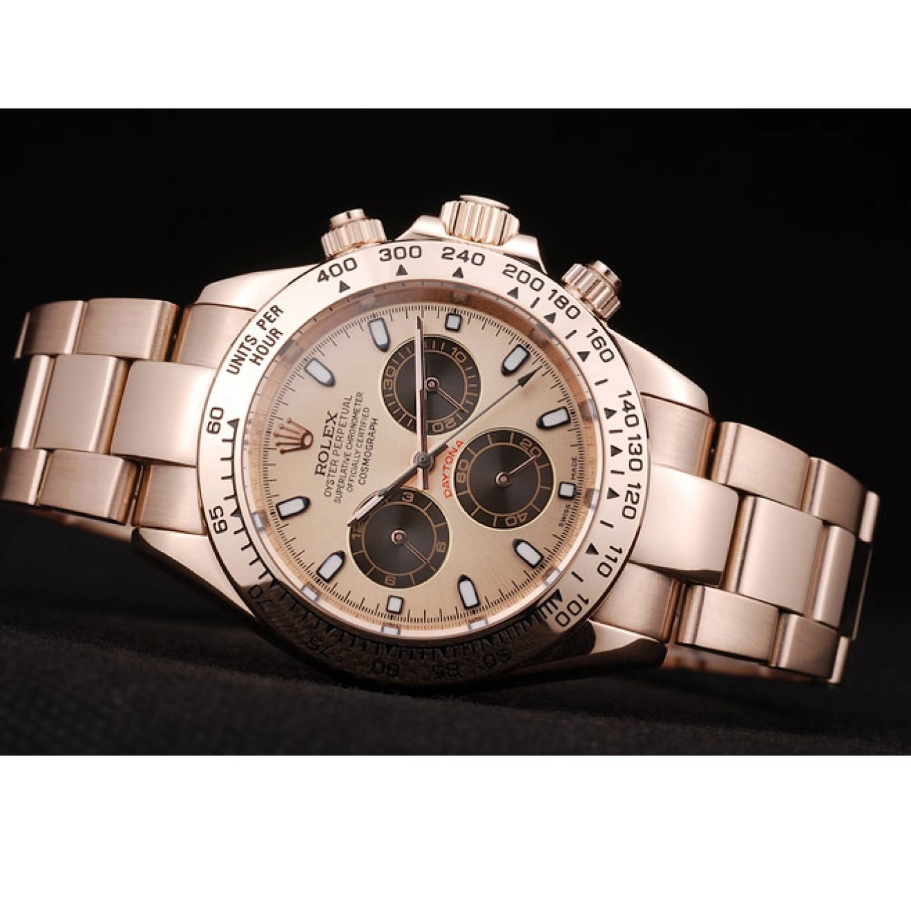 Aaa replica watch Gold Bezel Rolex Plated Rose Rose Stainless Gold Daytona Steel Dial 0302