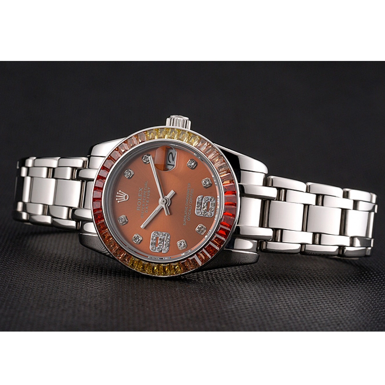 Aaa replica watch And Datejust Steel 39 Stainless Case Pearlmaster Rolex Dial Cognac Bracelet 0301